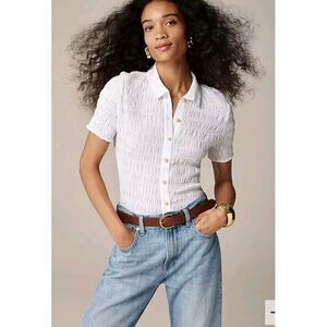 J.Crew Smocked Button-Up Shirt in Cotton-Blend Voile‎ White Size XS